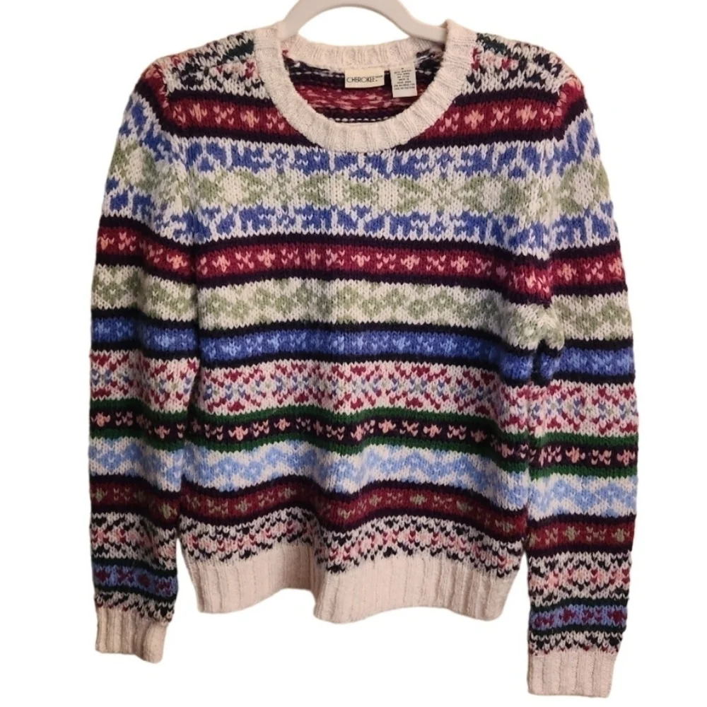 Vintage Y2K Colorful Wool Blend Nordic FairIsle Crewneck Sweater Size S